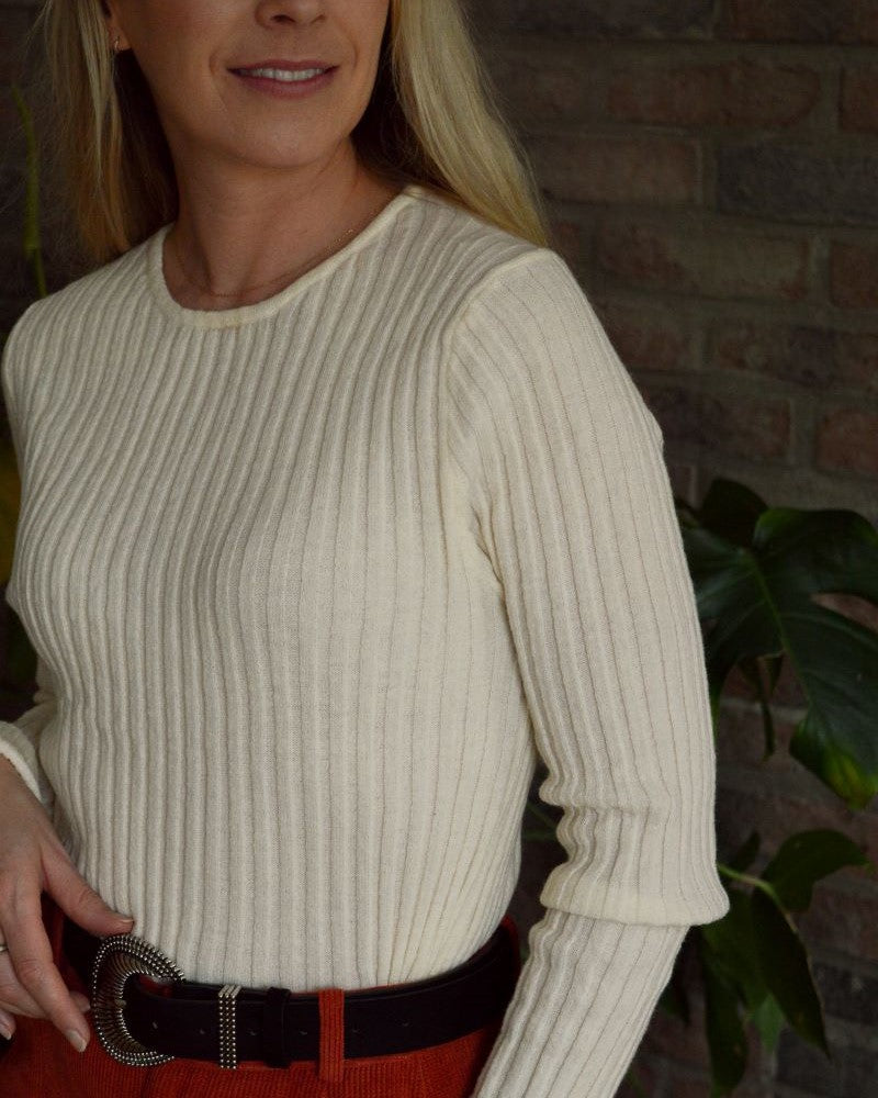 Top maille fine blanc cassé